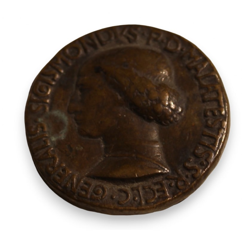 Medal of Sigismondo Pandolfo Malatesta: Medal of Sigismondo Pandolfo Malatesta, 1446, by Matteo de Pasti (c. 1420–c. 1467), bronze.Provenance: Pastori CollectionOrigin: ItalyPeriod: 20th centuryMaterials: BronzeDimensions: Diameter 4 cm