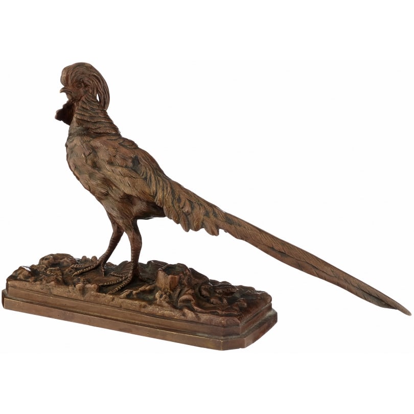 19th century Gilded bronze pheasant signed A. TRODOUX: Gilded bronze pheasant signed A. TRODOUX (Henri Emile Adrien)Origin: FrancePeriod: 19th centuryMaterials: BronzeDimensions: Ht 17 x 29 x 9 cm