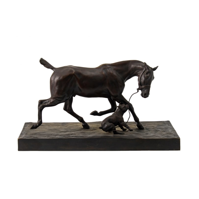 French 19th century Sculpture "Horse held back by a bulldog" (1 of 8)