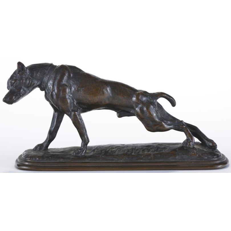 19th century Bronze sculpture "Hunting Dog": Sculpture "Hunting Dog", in bronze with brown patina, signed E. FRÉMIET. France. 19th century.Signed E. FRÉMIET (Emmanuel, 1824-1910).Origin: FrancePeriod: 19th centuryMaterials: Patinated bronzeDim