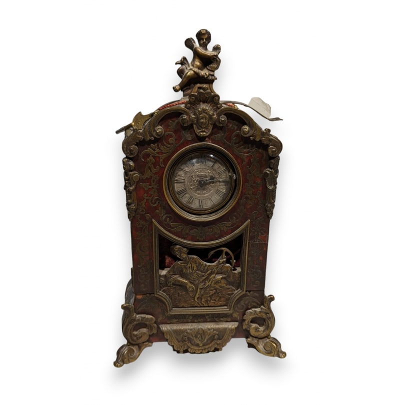 Swiss 18th century "MOILLIET" pocket watch with case: Pocket watch signed "THOMAS MOILLIET" 330 with its miniature case inlaid with brass and tortoiseshell, adorned with bronzesOrigin: SwitzerlandPeriod: 18th centuryMaterials: BrassDimensions: Ht 26 x 15