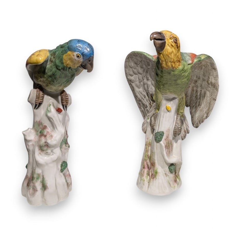 French 19th century Pair of porcelain parrots: Pair of porcelain parrots by Bourdois & BlochOrigin: FrancePeriod: 19th centuryMaterials: PorcelainDimensions: Ht 31 x 19 x 19 cm