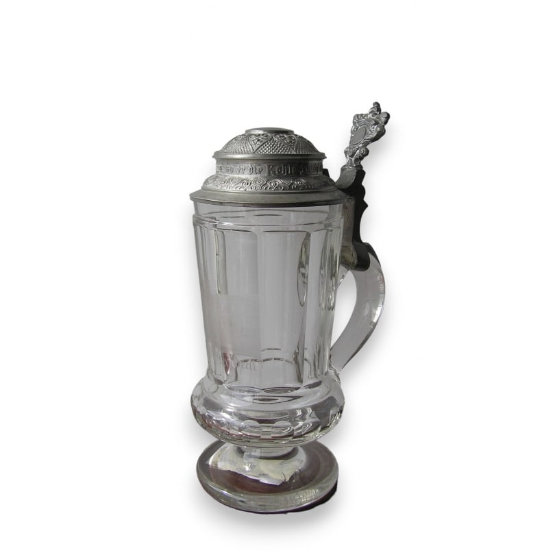 German 20th century Molded crystal beer mug: Molded crystal beer mugOrigin: GermanyPeriod: 20th centuryMaterials: CrystalDimensions: Height 23.5 cm