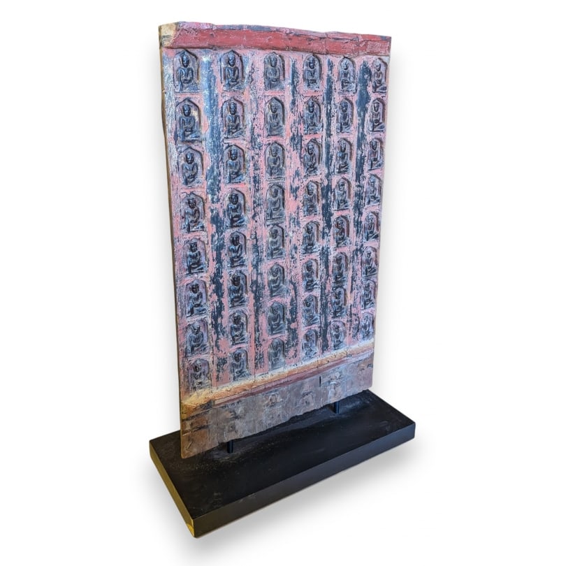 Chinese 19th century Tibetan carved wooden bas-relief of Tsa Tsas: Tibetan carved wooden bas-relief of Tsa TsasOrigin: ChinaPeriod: 19th centuryMaterials: Carved woodDimensions: Ht 88 x 55 x 25 cm