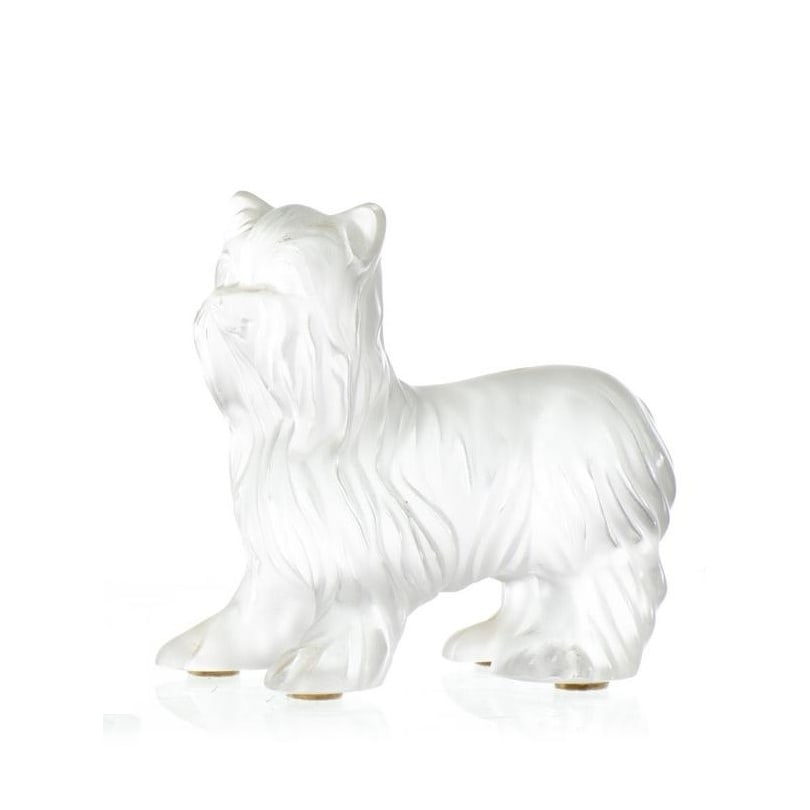 Glass sculpture "Dog" Signed LALIQUE: "Yorkshire Terrier" sculpture in pressed satin-finish glass. Signed "Lalique France" under the base.Provenance:Catherine Clerc-De Goumoëns CollectionOrigin: FrancePeriod: 20th centuryMaterials: Glass