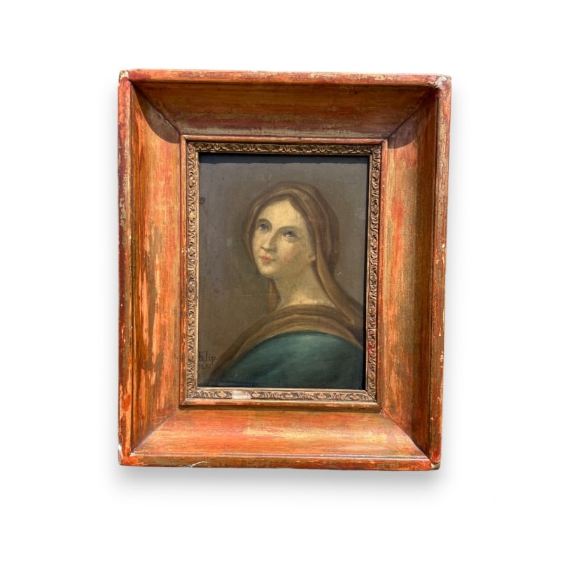 German Painting "Portrait of a Woman" signed KIP 1852: Oil on wood "Portrait of a Woman" signed KvI P 1852Origin: GermanyPeriod: 19th centuryMaterials: Oil on woodDimensions: Ht 29.5 x 24 cm