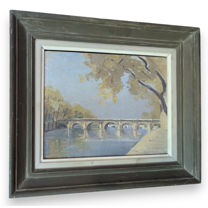 Painting "Pont Neuf in Paris" signed VALLETTE: Oil on canvas mounted on board "Pont Neuf on the Seine in Paris" signed Henri VALLETTE April 10, 1945 (1877-1962)Origin: SwitzerlandPeriod: 20th centuryMaterials: Oil on canvas mountedDimensions: Ht 3