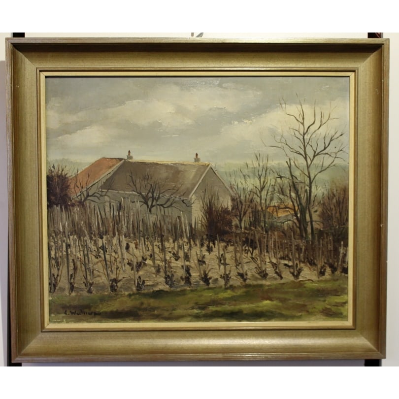 Swiss Painting "Lully" signed L. WIDMER 1946: Oil on canvas "House in the vineyards, Lully" signed L. WIDMER 1946 (Louis)Origin: SwitzerlandPeriod: 20th centuryMaterials: Oil on canvasDimensions: Ht 48 x 60 cm.Frame dimensions: Ht 62 x 74 cm.