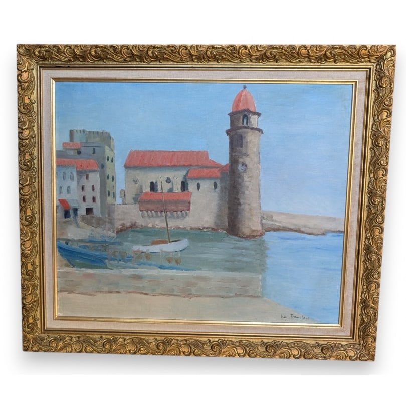 French Painting "Collioure" signed Loic FRANCFORT: Oil on Pavatex "Collioure" signed Loic FRANCFORTOrigin: FrancePeriod: 20th centuryMaterials: Oil on panelDimensions: Ht 47 x 57 cm.Frame dimensions: Ht 60 x 70 cm