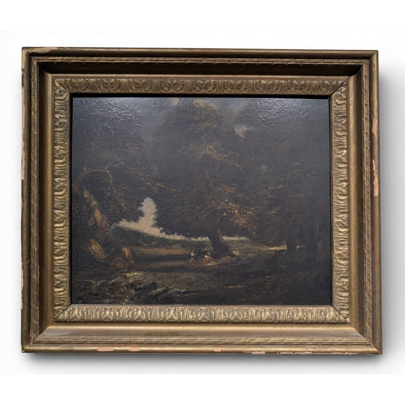 English 18th century Painting "Pastoral Scene": Oil on canvas "Pastoral Scene"Origin: EnglandPeriod: 18th centuryMaterials: Oil on woodDimensions: Ht 43 x 51 cm