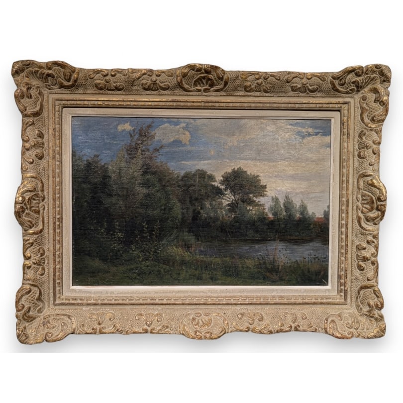 French Painting "Marsh": Oil on cardboard "Marsh"Origin: FrancePeriod: 20th centuryMaterials: Oil on cardboardDimensions: Ht 30 x 47 cmFrame dimensions: Ht 48 x 64 cm