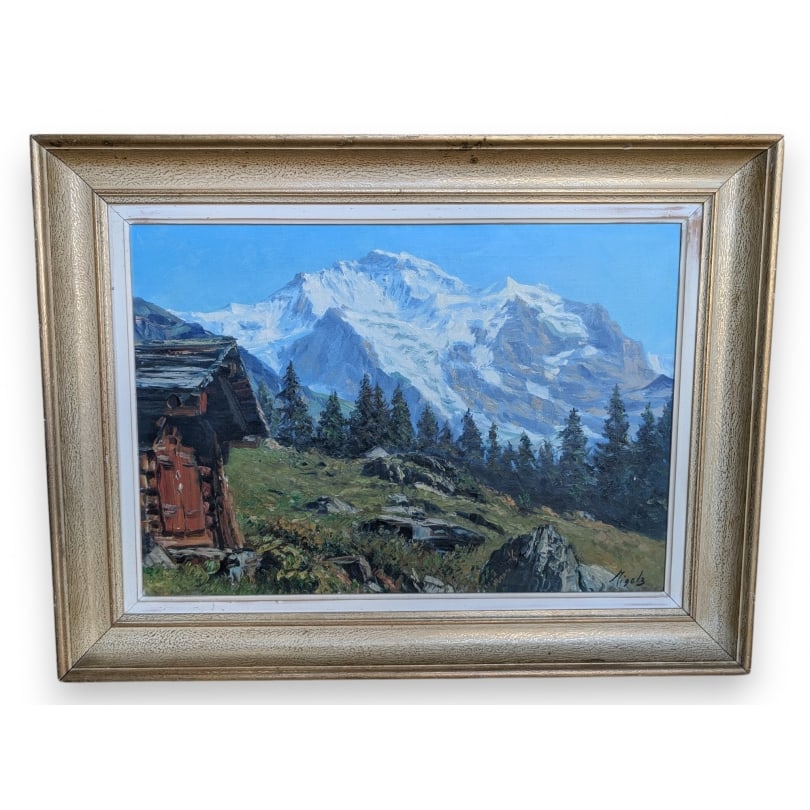 Swiss Painting "Jungfrau" signed MIGELZ: Oil on canvas "Jungrau" signed MIGELZOrigin: SwitzerlandPeriod: 20th centuryMaterials: Oil on canvasDimensions: Ht 45 x 65 cmFrame dimensions: Ht 63 x 83 cm