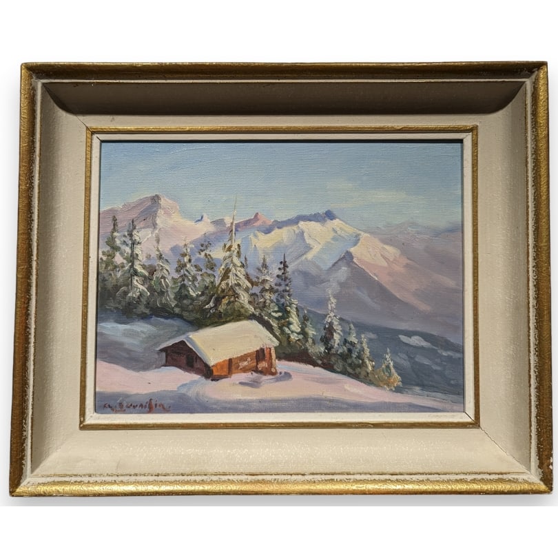 Swiss Painting "Col-de-Soud" signed DUVOISIN: Oil on canvas "Col-de-Soud above Villars under the snow" signed DUVOISIN (Henri 1877-1959)Origin: SwitzerlandPeriod: 20th centuryMaterials: Oil on canvasDimensions: Ht 24 x 32 cmFrame dimensions: Ht 3