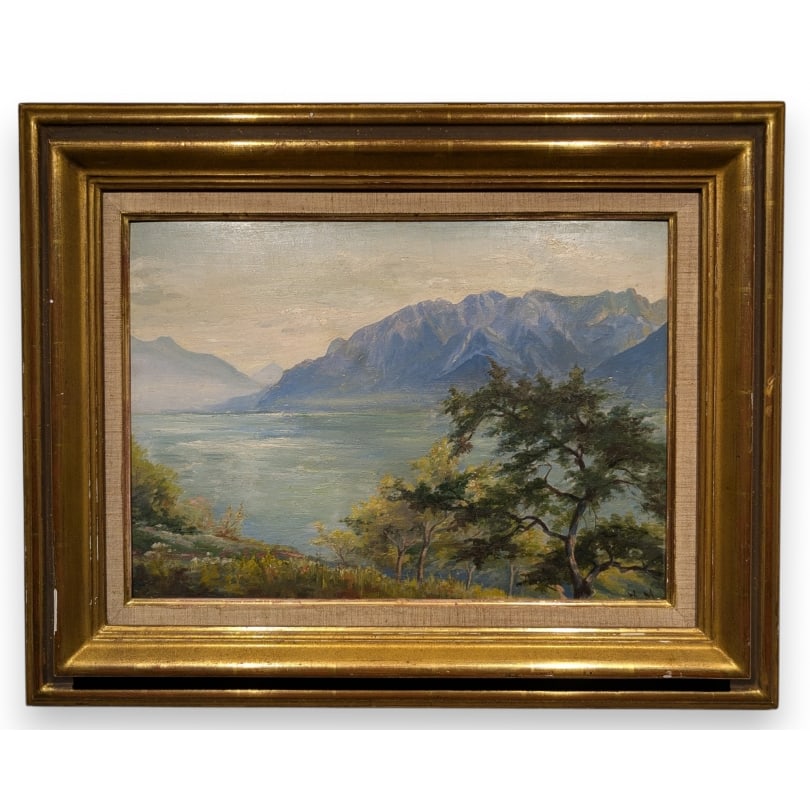 Swiss Painting "Le Gramont" signed MM: Oil on cardboard "Le Gramont" signed MMOrigin: SwitzerlandPeriod: 20th centuryMaterials: Oil on cardboardDimensions: Ht 30 x 43 cmFrame dimensions: Ht 49 x 62 cm