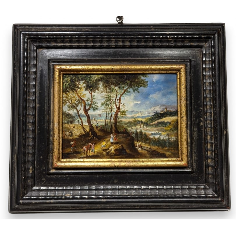 20th century Painting "Animated Landscape": Oil on copper "Animated Landscape" by Mario CALZOLARIOrigin: ItalyPeriod: 20th centuryMaterials: Oil on copperDimensions: Ht 15 x 20 cmFrame dimensions: Ht 33 x 38 cm