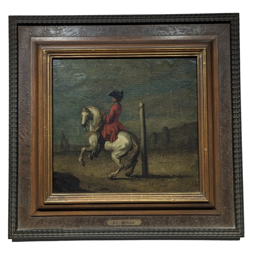 20th century Painting "Rider" copy of VERBEECK: Oil on canvas "Rider" copy of Pieter Cornelisz VERBEECK (1610-1654)Origin: ItalyPeriod: 20th centuryMaterials: Oil on canvasDimensions: Ht 26 x 28 cm.Frame dimensions: Ht 45.5 x 47.5 cm.