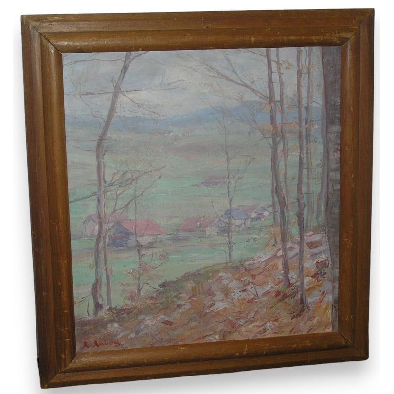 Swiss 19th century Painting "Jura in Autumn", signed L.: Painting "Jura in Autumn", signed L. AUBRY (Henry Louis, 1867-1930)Henry Louis AUBRY (1867-1930) Dimensions oil on canvas: Ht 30.5cm x 28cm.Origin: SwitzerlandPeriod: 19th centuryMaterials: Oil on can