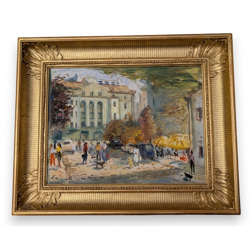 Russian Painting "Plotnikov Street" signed A. MIKHAILOV: Oil on panel "Plotnikov Street in Moscow" signed A. MIKHAILOV (Alexei 1928)Origin: RussiaPeriod: 20th centuryMaterials: Oil on panelDimensions: Ht 30 x 39 cmFrame dimensions: Ht 43 x 51 cm