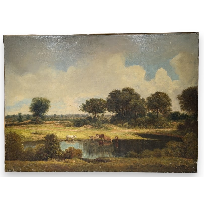 English Painting "Landscape" signed W. SLATER: Oil on canvas "Landscape" signed W. SLATEROrigin: EnglandPeriod: 19th centuryMaterials: Oil on canvasDimensions: Ht 50 x 70 cm
