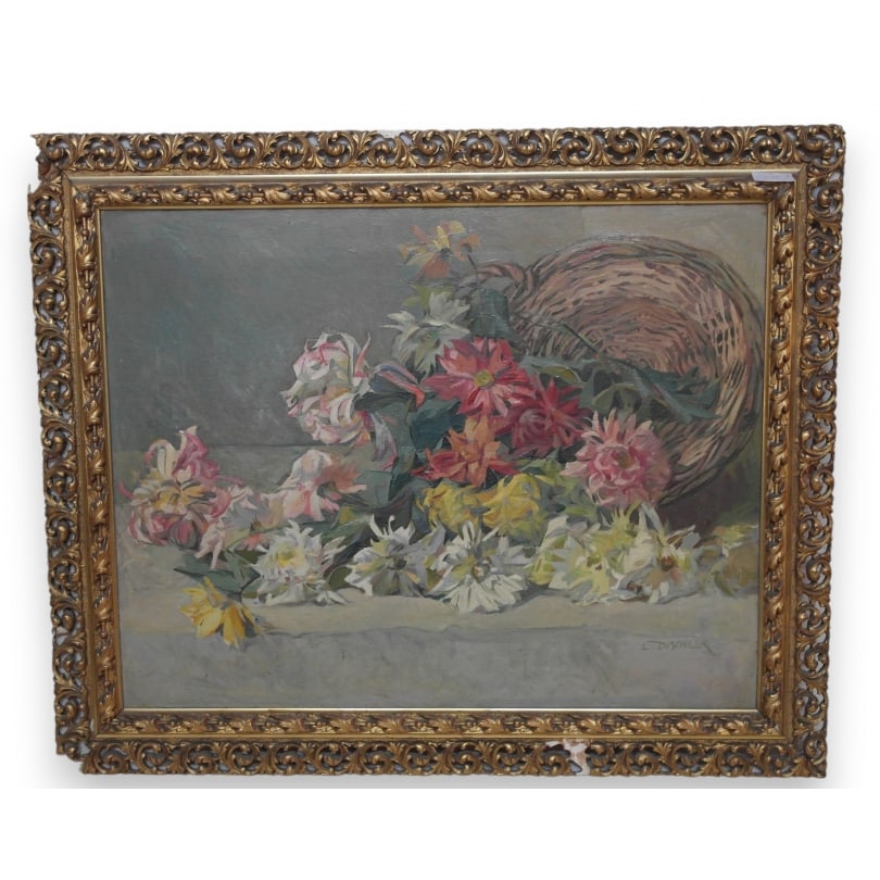 Swiss Oil on canvas "Bouquet of Flowers": Oil on canvas "Bouquet of Flowers" signed L. DischlerLouis DISCHLER (1867-1952)Origin: SwitzerlandPeriod: 20th centuryMaterials: Oil on canvasDimensions: Ht 70 x 83 cm