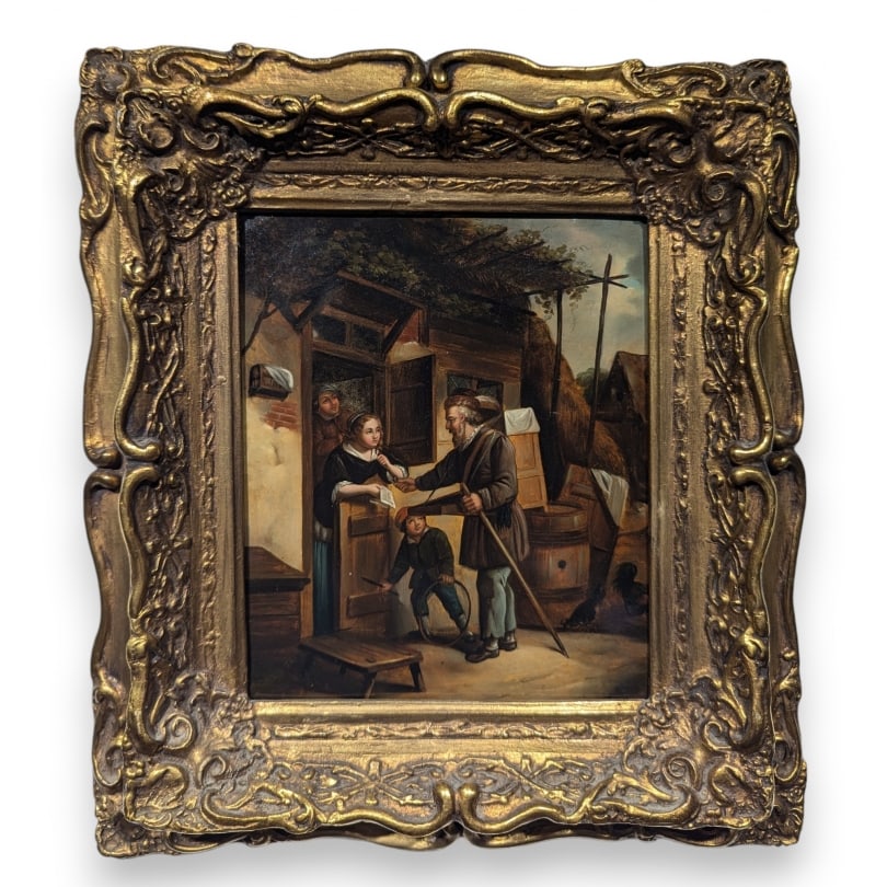 19th century Russian Painting "Peddler": Oil on copper, Russian school, "Peddler"Origin: RussiaPeriod: 19th centuryMaterials: Oil on copperDimensions: Ht 24 x 20 cmFrame dimensions: Ht 40 x 36 cm