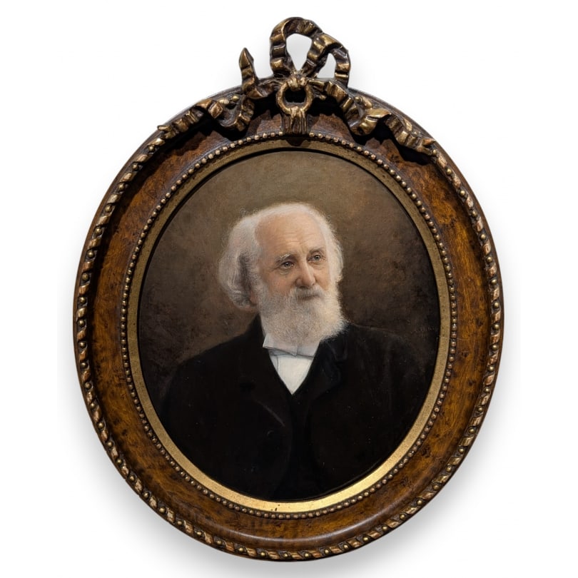Swiss Oval portrait painting "César Malan": Oil on canvas oval portrait "César Malan-Sillem (1821-1899)" signed A. USTERI 1899 (Albert USTERI 1830-1914)Origin: SwitzerlandPeriod: 20th centuryMaterials: Oil on canvasDimensions: Ht 31 x 26 cm;Fr