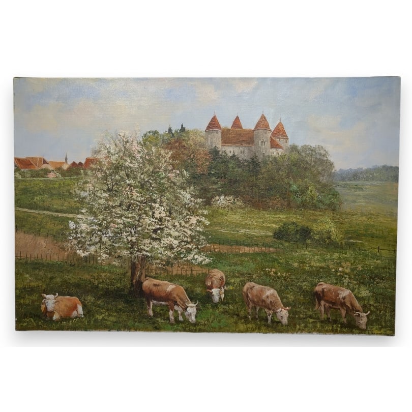 Painting "Château de Champvent" signed S. DAUGHTA: Oil on canvas "Château de Champvent" signed S. DAUGHTAOrigin: SwitzerlandPeriod: 20th centuryMaterials: Oil on canvasDimensions: Ht 60 x 90 cm