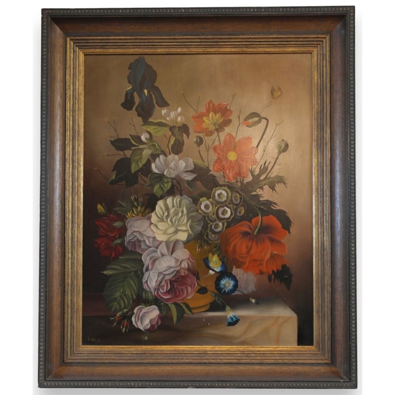 20th century Oil on canvas "bouquet of flowers" (1 of 2)