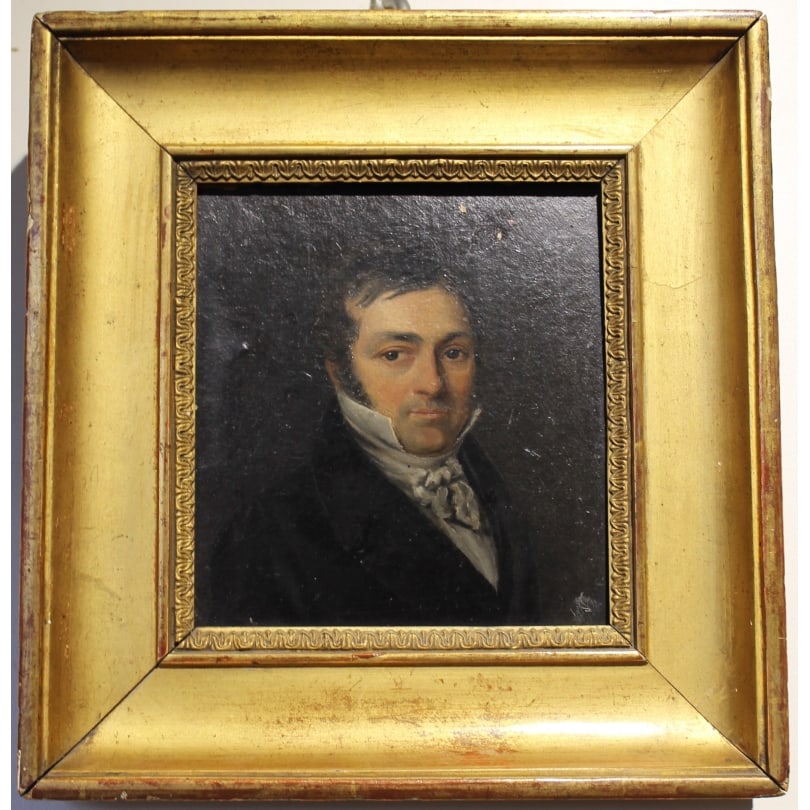 18th century Swiss Painting "Portrait of a Man": Oil on cardboard "Portrait of a Man" WERRAOrigin: SwitzerlandPeriod: 18th centuryMaterials: Oil on cardboardDimensions: Ht 15 x 14 cmFrame dimensions: Ht 26 x 24 cm