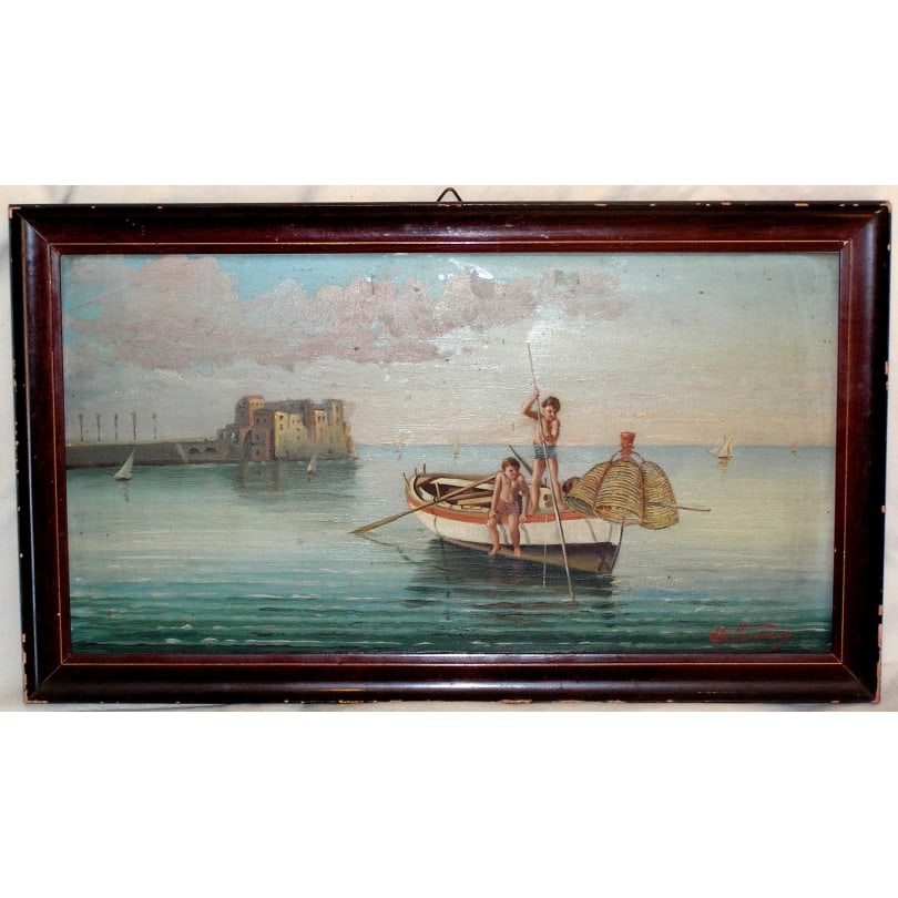 19th century Oil on wood "Sea View", signed V ATTANASI: Oil on wood "Sea View", signed V ATTANASI(Victor)Origin: ItalyPeriod: 19th centuryMaterials: Oil on woodDimensions: Ht 23.5 x 40.5 cm