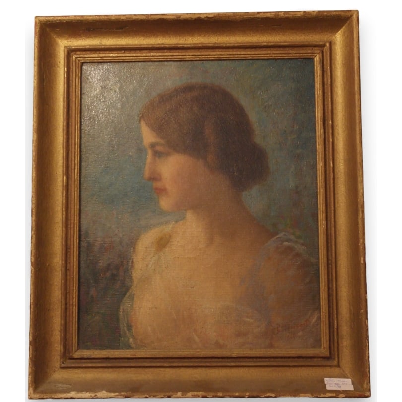 Swiss Oil on canvas "portrait of a woman": Oil on canvas "Portrait of a Woman" Signed and datedOrigin: SwitzerlandPeriod: 20th centuryMaterials: Oil on canvasDimensions: Ht 46 x 39 cm