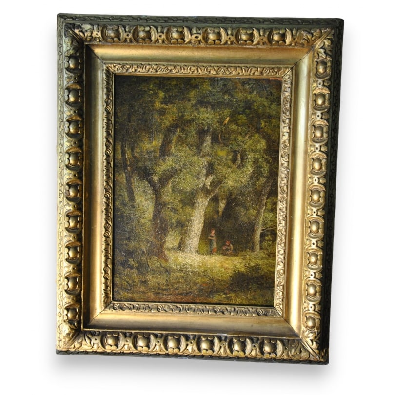 Danish 19th century Oil on canvas "Undergrowth, The: Oil on canvas "Undergrowth, The Gathering of Bundles of Firewood" attributed toJan Willem VAN BORSELEN (1825-1892)Origin: HollandPeriod: 19th centuryMaterials: Oil on canvasDimensions: Ht 60.5 x 50 cm