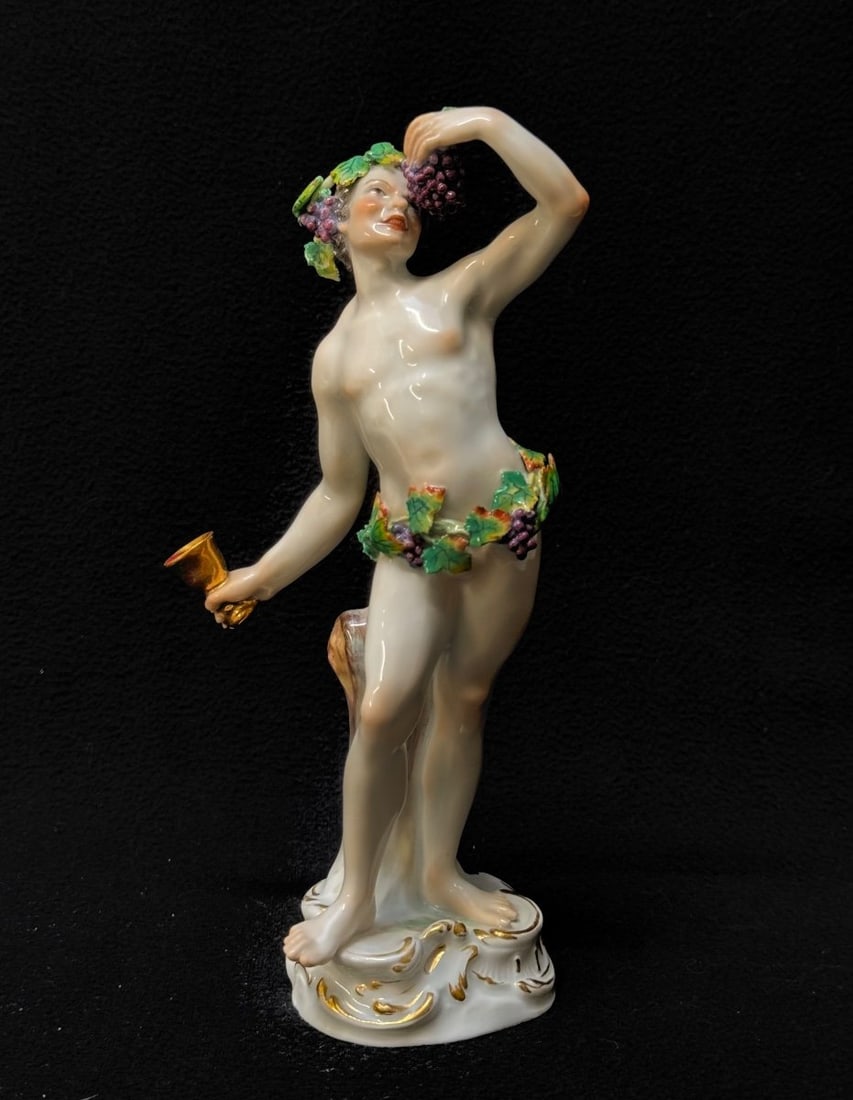 Meissen - Porcelain Figure Allegory of Autumn: Meissen porcelain figure, Allegory of Autumn, from the series of four seasons (Allegory - Autumn). Model created by Johann Joachim Kaendler between 1768 and 1770. Marked with blue crossed swords and n