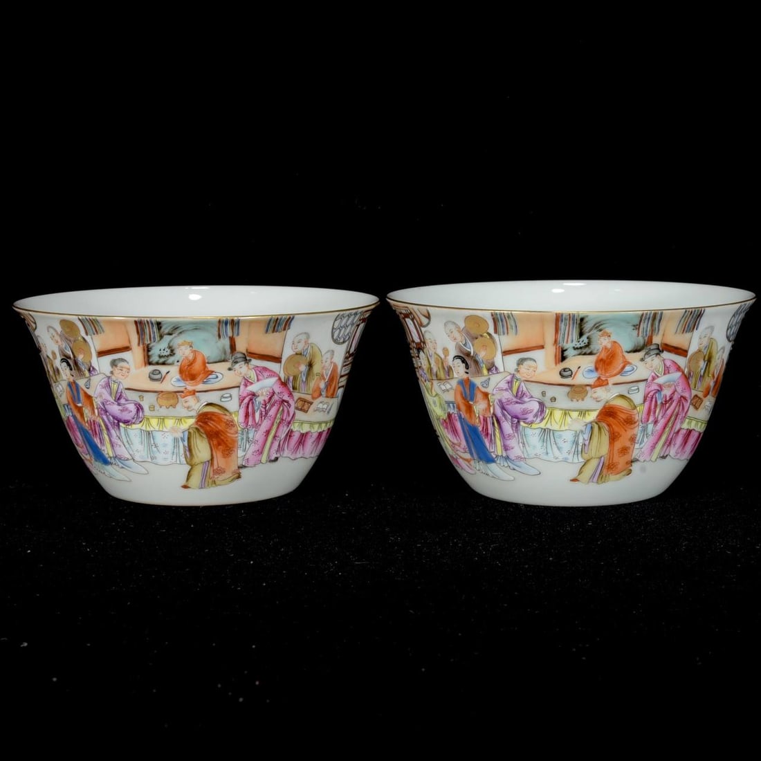 A Qing Dynasty Jiajing period iron-red bowl with a figure and story design: A Qing Dynasty Jiajing period iron-red bowl with a figure and story design, measuring 6.5 x 11.5 cm.