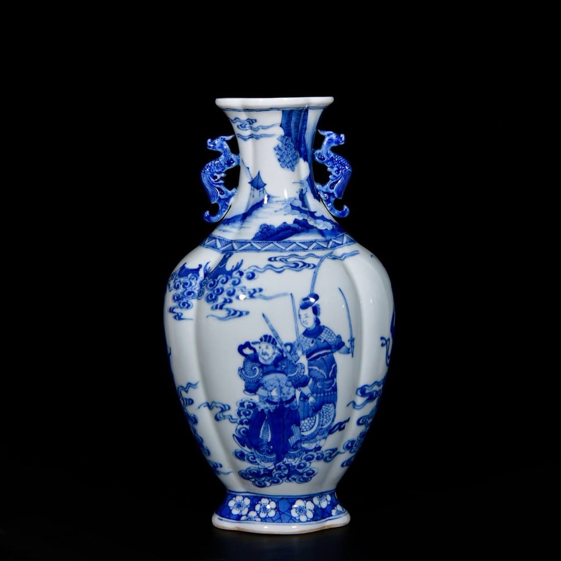 Qing Dynasty, Yongzheng Period, Blue and White Porcelain Ruyi Vase with Figural Scene Design: Qing Dynasty, Yongzheng Period, Blue and White Porcelain Ruyi Vase with Figural Scene Design, 34/18