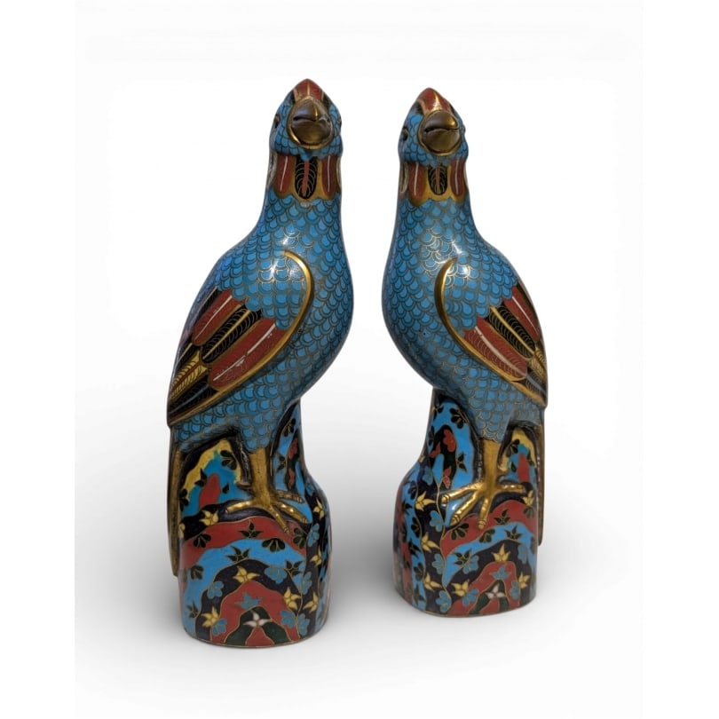 Chinese 19th century Pair of cloisonné Phoenix: Pair of cloisonné PhoenixOrigin: ChinaPeriod: 19th centuryMaterials: BronzeDimensions: Ht 23 x 8 x 6 cm