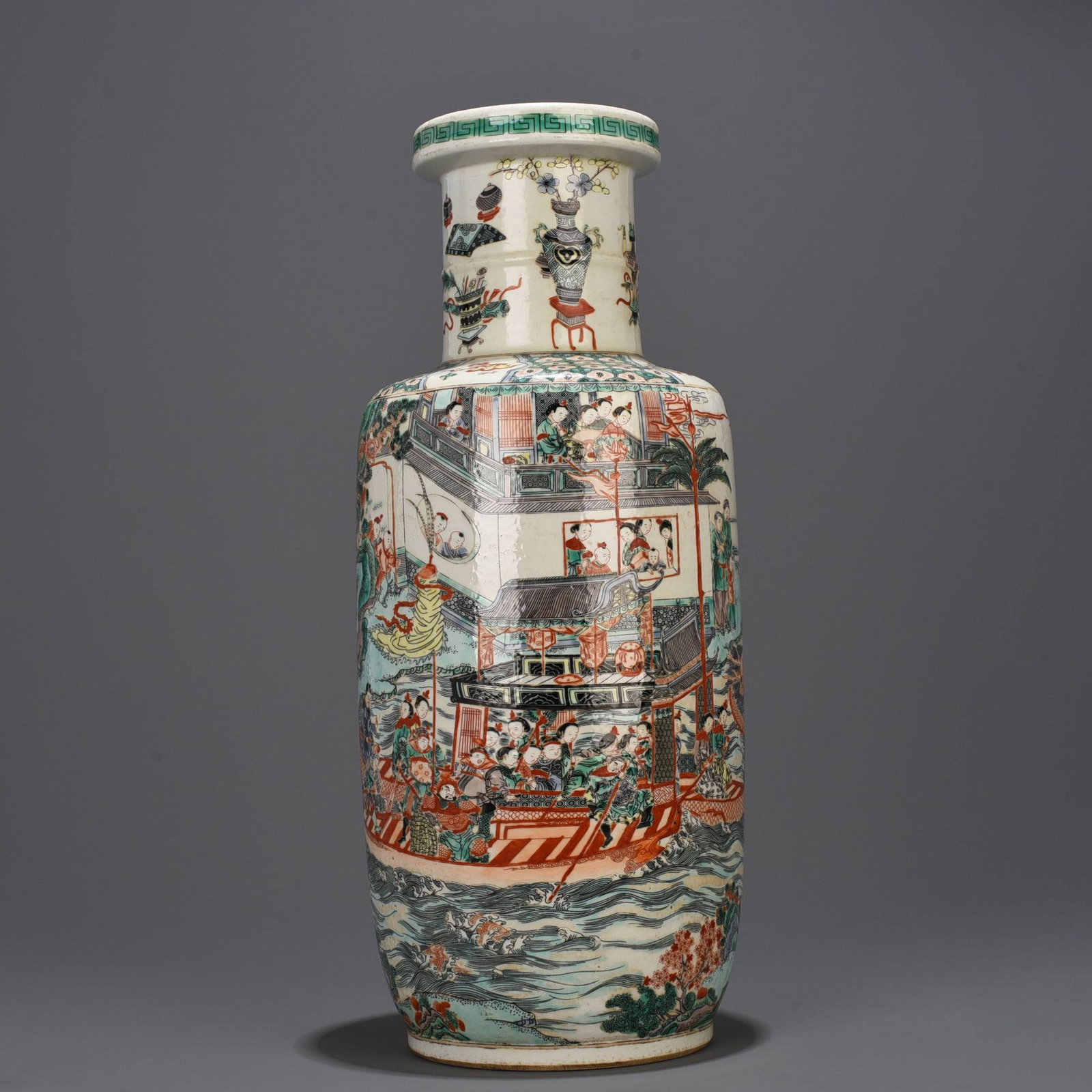 A Kangxi period (1660-1800) polychrome vase with figure and story design (1 of 9)