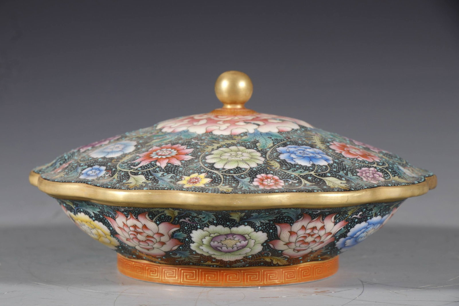 Qing Dynasty, Qianlong Period Enamelled Turquoise Fruit Set: Qing Dynasty, Qianlong Period: Enamelled Turquoise Fruit Set, Height 11.5 cm, Mouth 21 cm, Base 12.5 cm