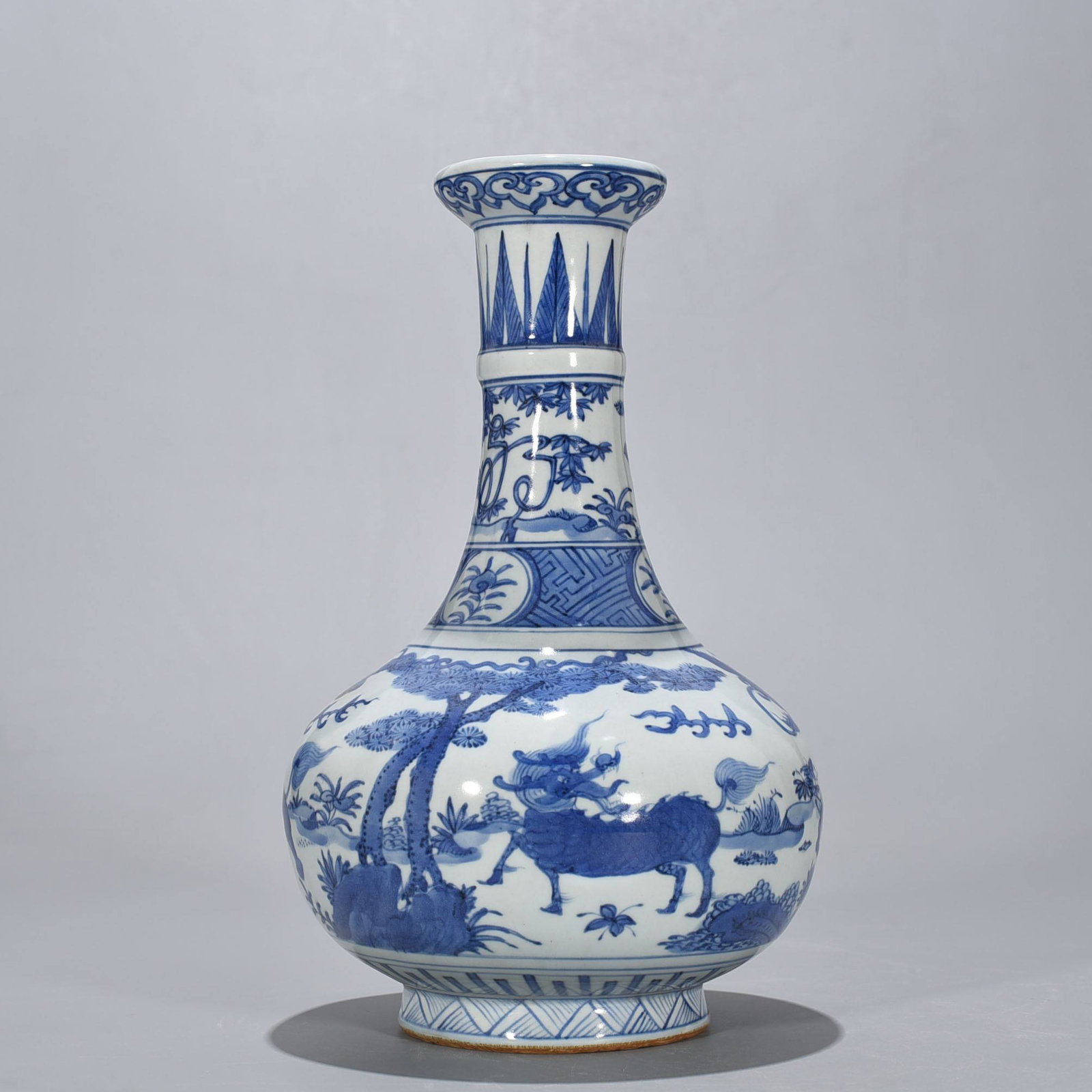 A Ming Dynasty Wanli period (1570-1620) vase with a design of five mythical beasts: A Ming Dynasty Wanli period (1570-1620) vase with a design of five mythical beasts and the inscription "Wealth and Longevity"; 33 x 21 cm.