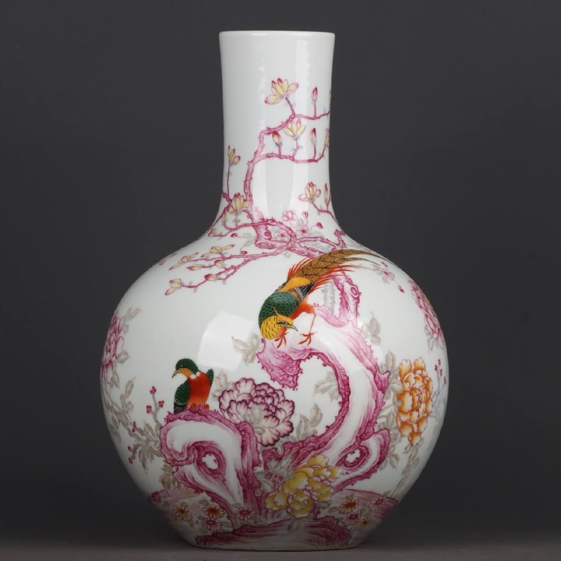 A rouge-red floral and bird patterned celestial globe vase (1 of 9)