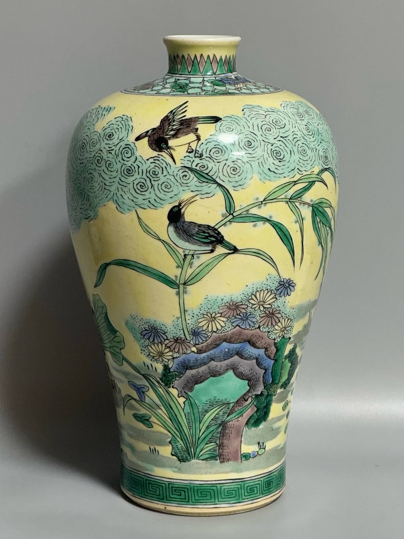 A polychrome plum vase with floral and bird motifs (1 of 9)