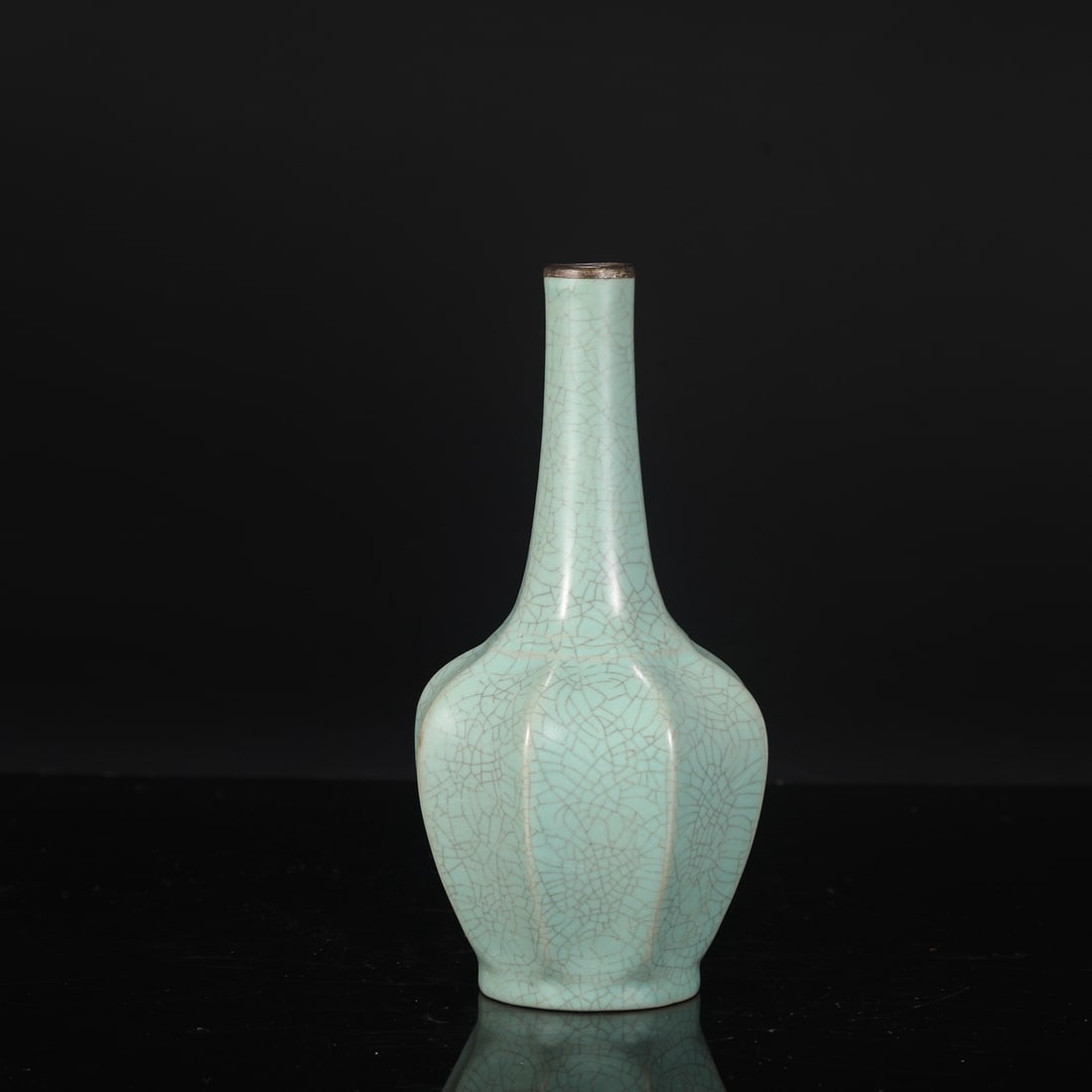 A Northern Song Dynasty Ru ware celadon-glazed octagonal vase with silver rim, formerly from the (1 of 7)