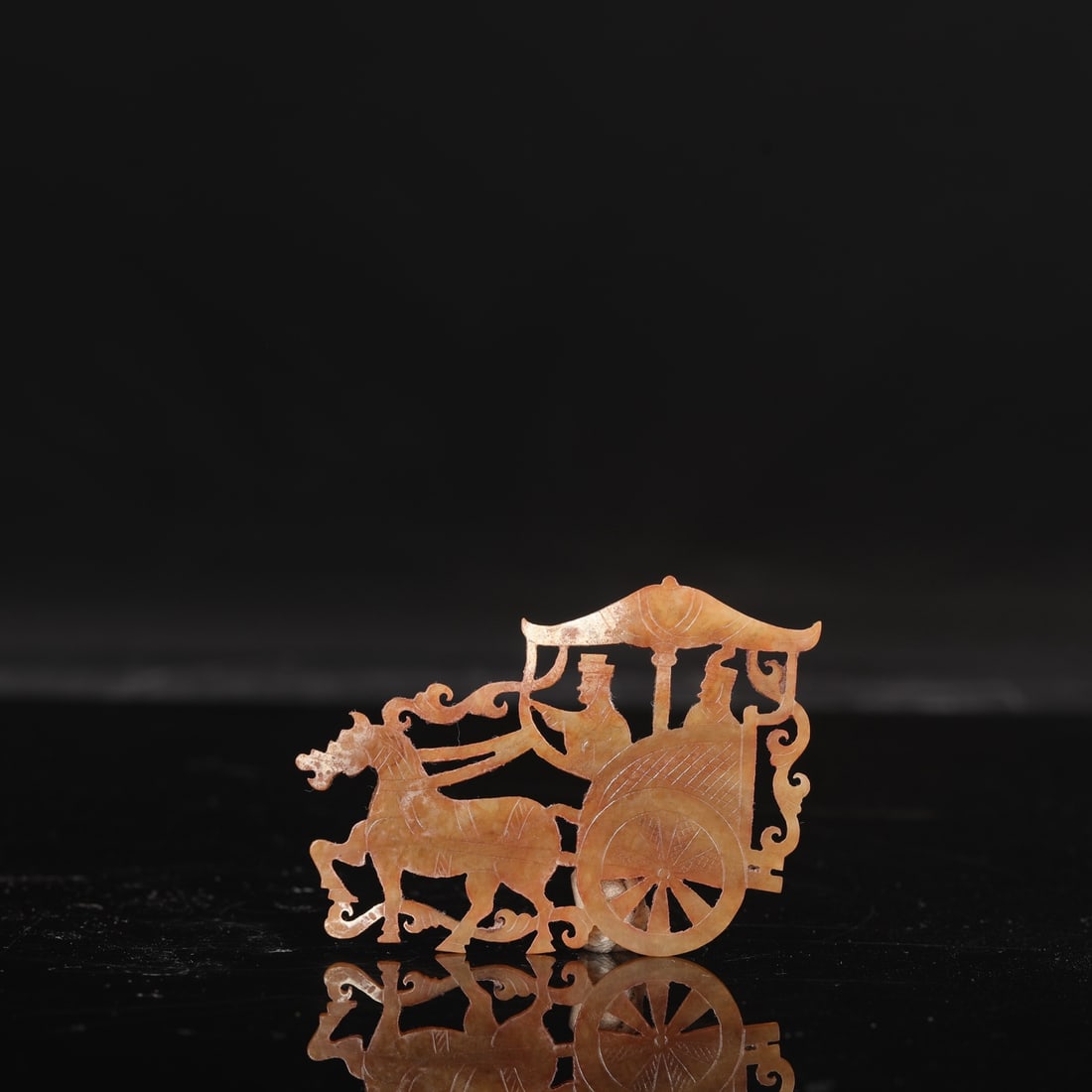 The Han Dynasty jade chariot and horse openwork pendant, formerly in the collection.: Length: 8.5 cm, Width: 7 cm