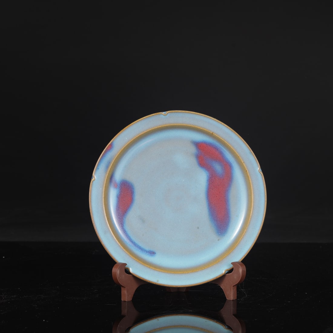 A large Northern Song Dynasty Jun ware dish with purplish-red spots and a folded rim, formerly in: Height: 2.5 cm, Diameter: 20 cm