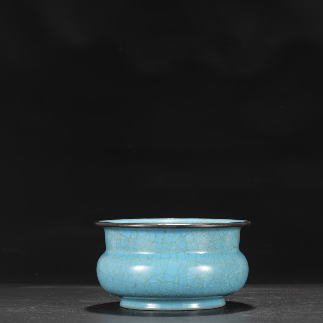 A Northern Song Dynasty Ru ware sky-blue glazed, ice-crack pattern, silver-rimmed, imperial-use, (1 of 7)