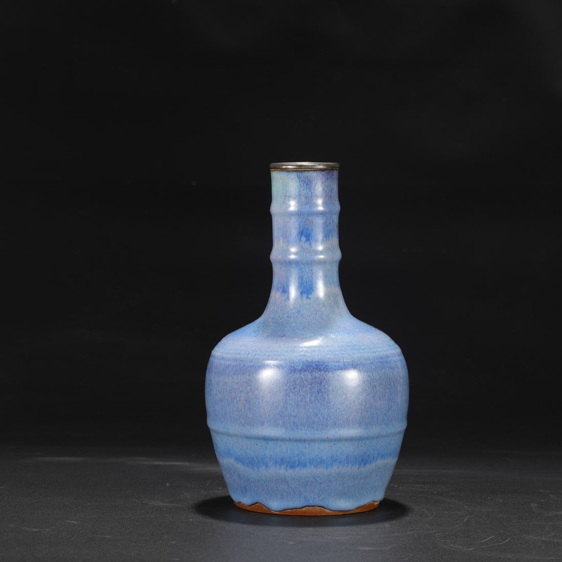 A Northern Song Dynasty Jun ware grape-patterned purplish-red glazed silver-rimmed imperial vase: Dimensions: Height 23 cm, Mouth diameter 4.5 cm, Belly diameter 13 cm.