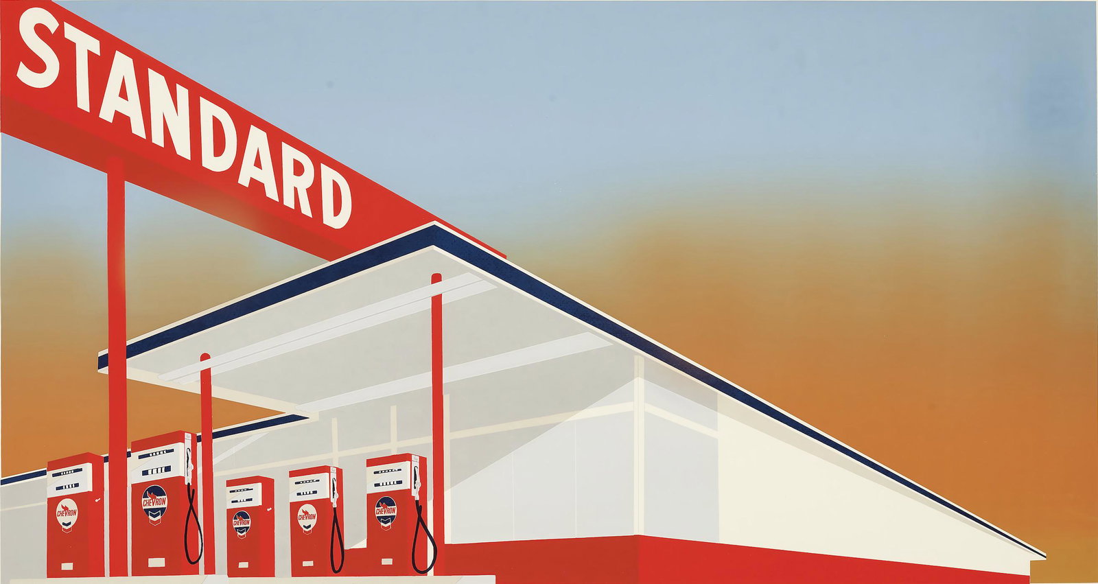 "Standard Station" Offset Lithograph: Ed Ruscha is an American artist known for his contributions to the Pop Art movement and his exploration of language and visual imagery. He was born on December 16, 1937, in Omaha, Nebraska, United Sta