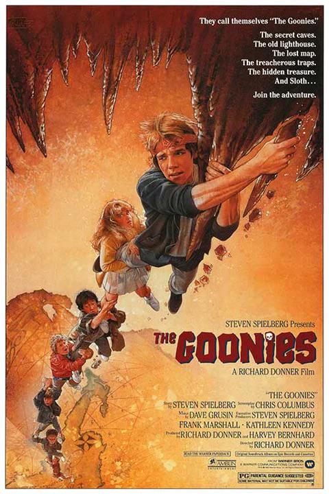 "The Goonies, 1985" Poster: "The Goonies" is a beloved adventure-comedy film that was released in 1985. Directed by Richard Donner and written by Chris Columbus, the film follows a group of young friends known as "The Goonies" a