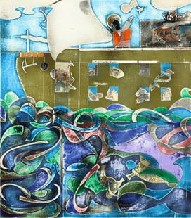 Romare Bearden "Noah, Third Day, 1972" Print: Romare Bearden, a distinguished American artist born in 1911, stands as a towering figure in the realms of African American art and collage. Renowned for his innovative approach to visual storytelling