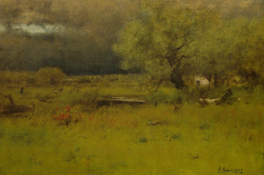 George Innes "The Passing Storm, 1892" Print: George Inness, a renowned American landscape painter of the 19th century, left an enduring legacy through his ability to infuse his works with a spiritual and contemplative quality. Born in 1825, Inne